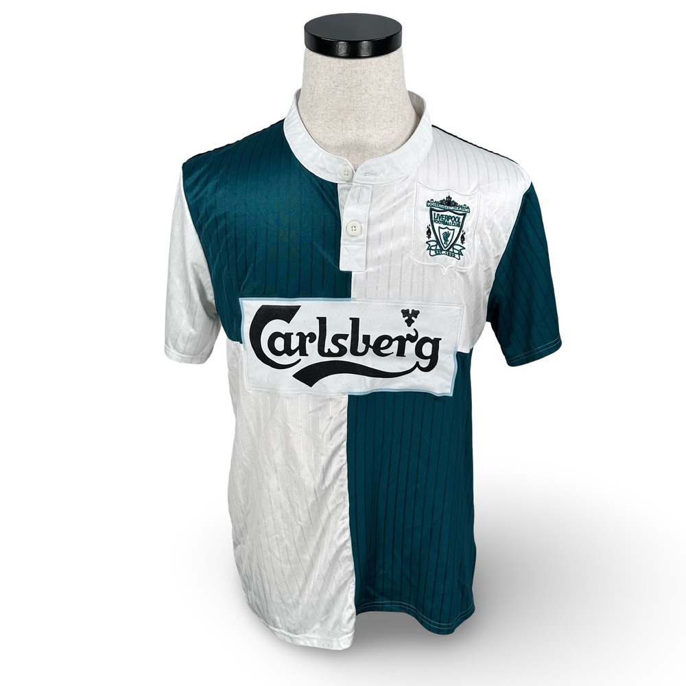 Liverpool FC Retro 95 96 Mens Green White Carlsberg Soccer Jersey A22HS04 Large